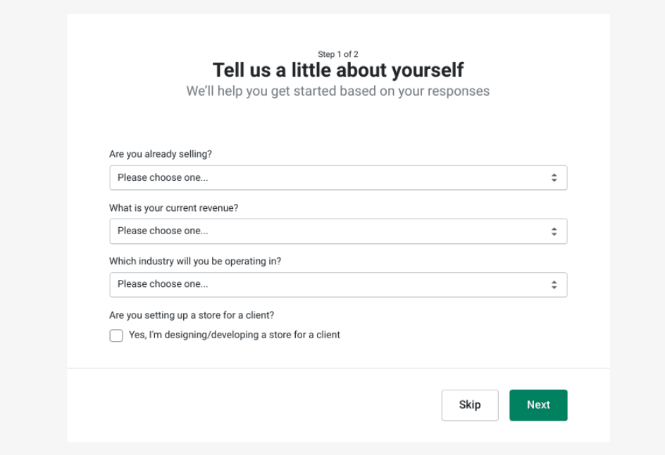 Shopify setup questions.