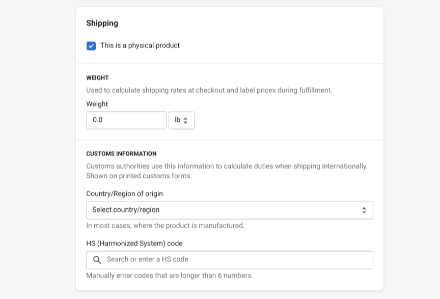 The Shopify shipping options.