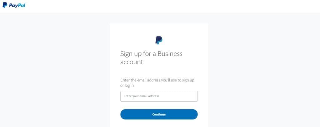 Signing up for a PayPal business account.