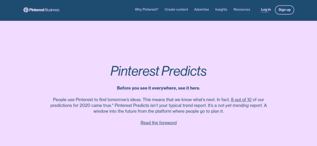 Die Pinterest Predicts-Website.
