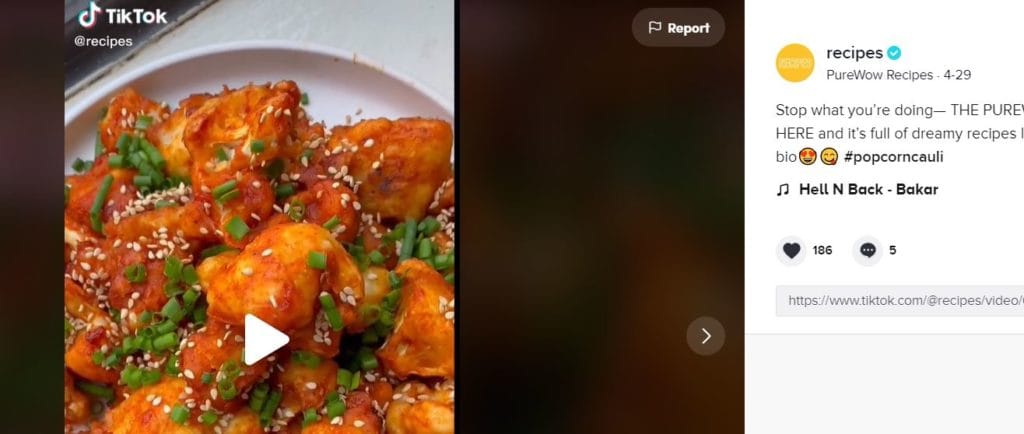 Exemple d'un utilisateur partageant une recette sur TikTok