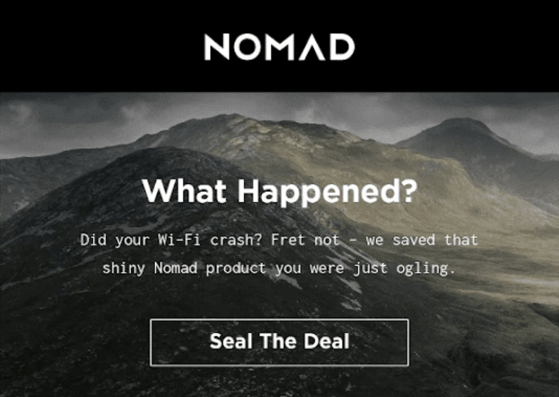 Shopping cart abandonment email from company "Nomad"
