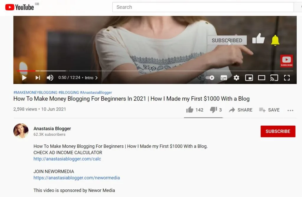 YouTubers utilisant le plugin Pretty Links pour créer un lien vers leur blog
