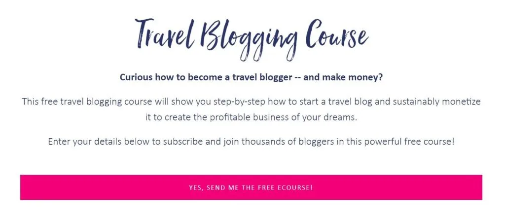 Ein Beispiel für eine Landing Page für einen Kurs.