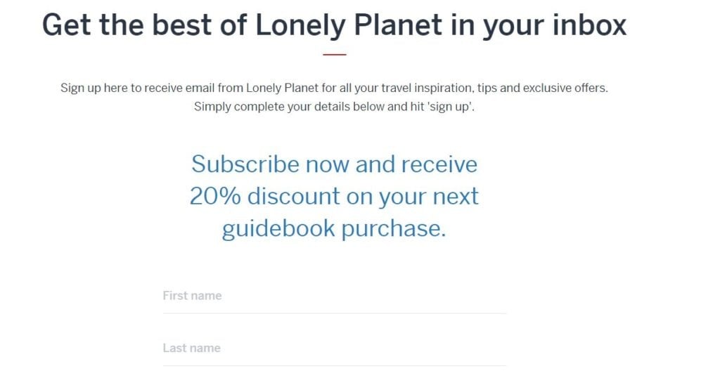 An example of a landing page for newsletter signups.