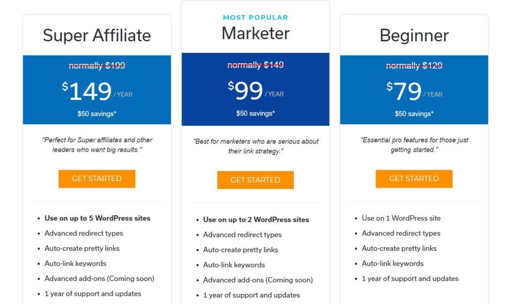 Pretty Links pricing plan