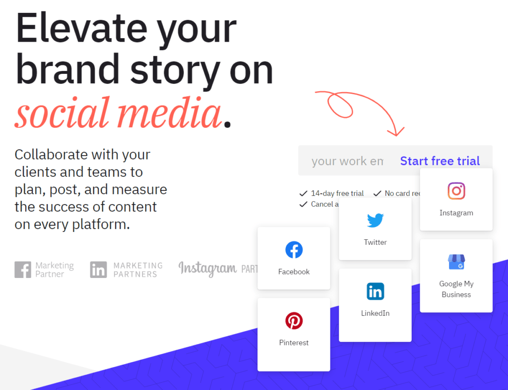 Sendible homepage- tools for social media managers