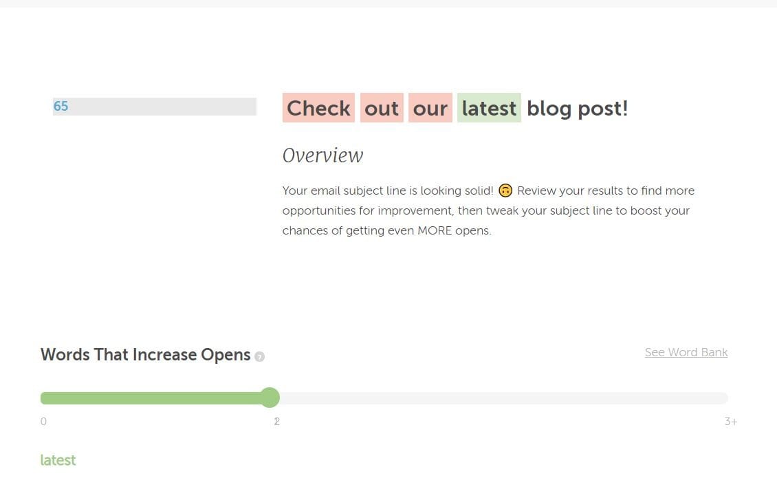 An overview of your subject line in Email Subject Line Tester by CoSchedule