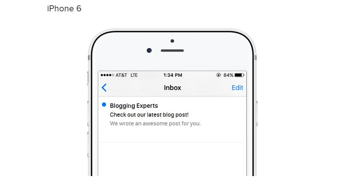 An example of an email subject line on a mobile device.