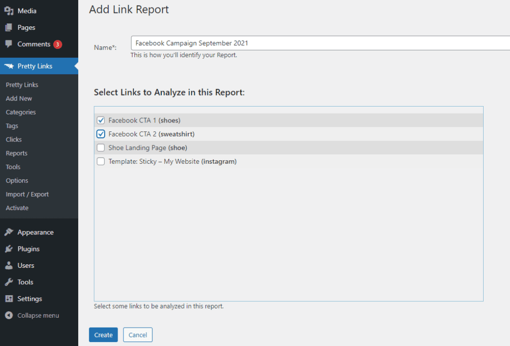 How to create a report comparing two different Facebook CTAs.