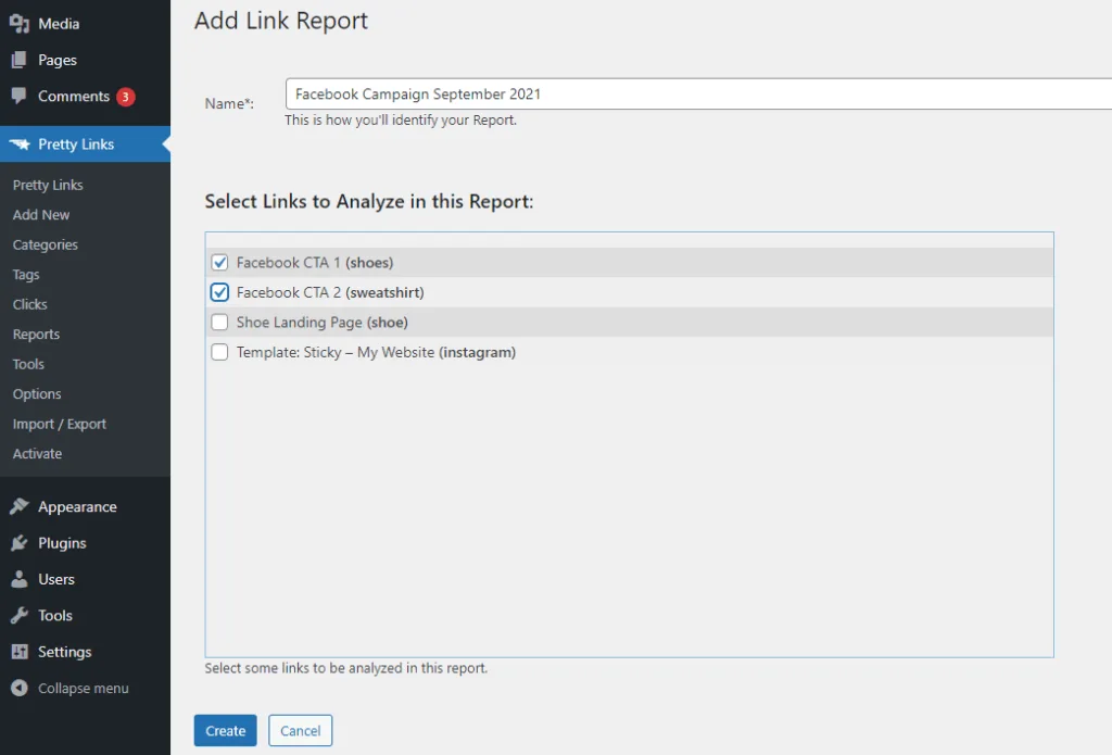 Comment créer un rapport comparant deux CTA Facebook différents.