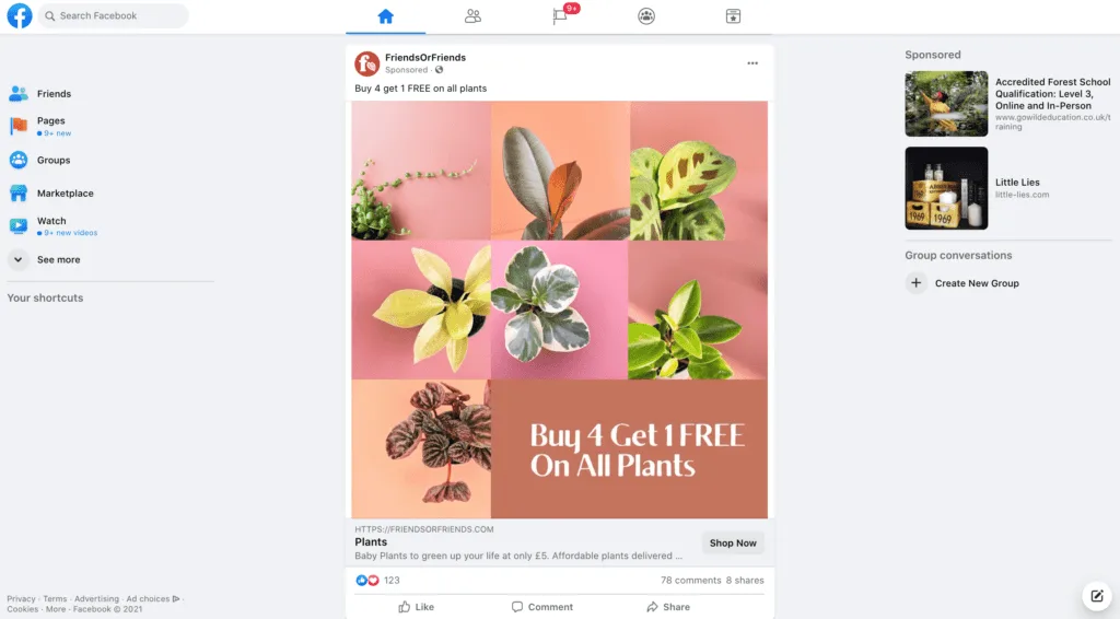 Une publicité sur Facebook. 