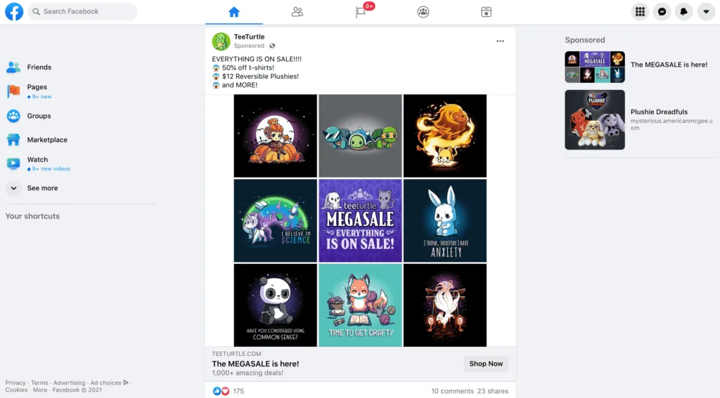 Exemple de publicité sur Facebook.