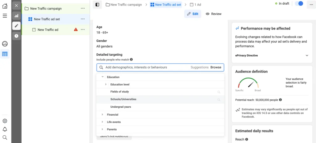 Le gestionnaire de publicités Facebook.