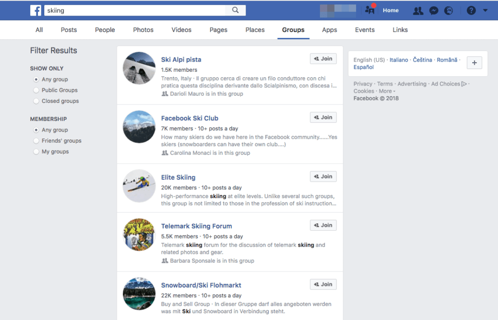 Examples of online communities on Facebook. 