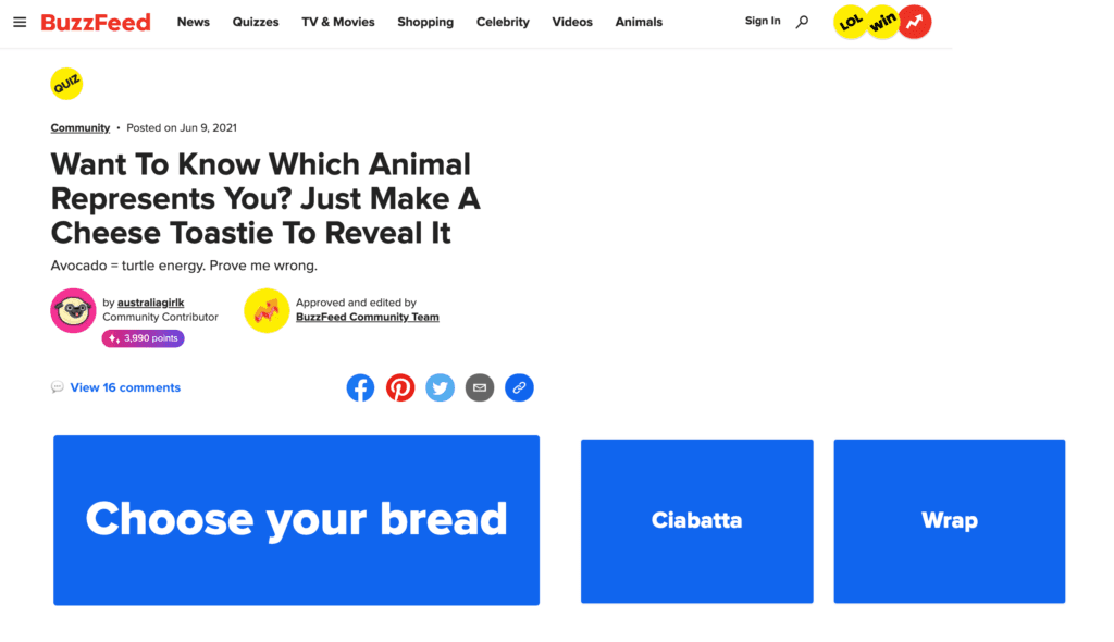 A BuzzFeed viral quiz. 