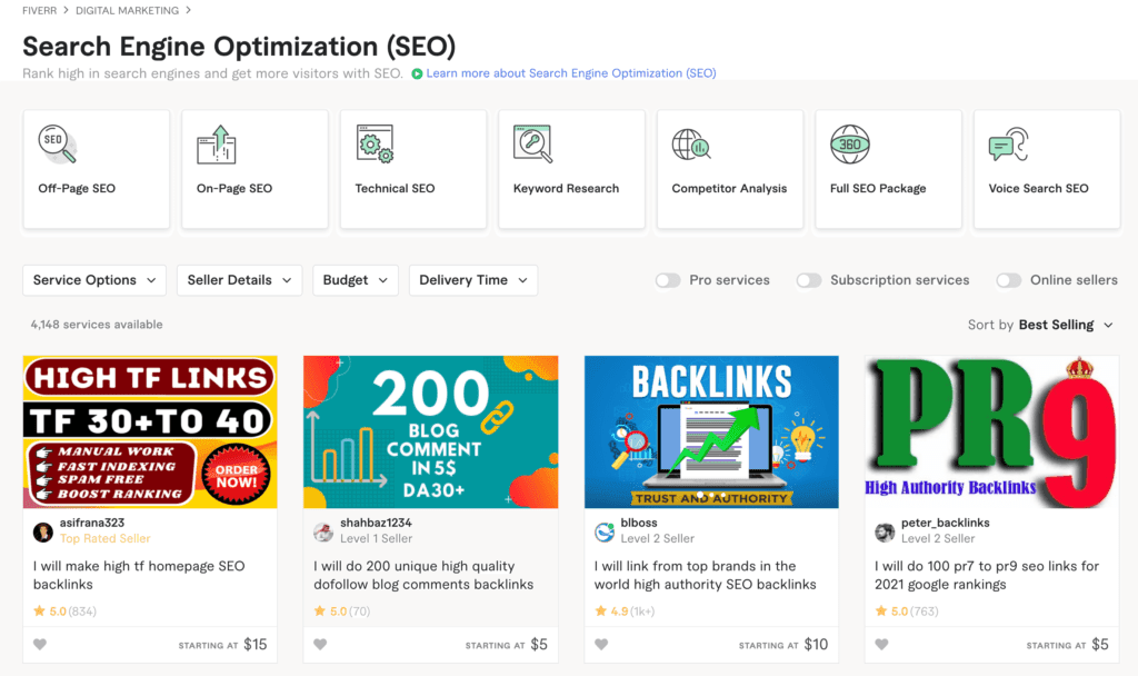 SEO is one of many affordable outsourcing tasks available with Fiverr 