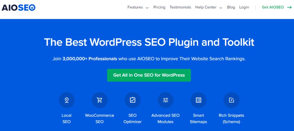 The All in One SEO homepage 