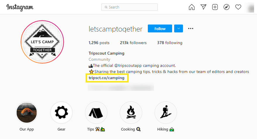 Un exemple d'endroits où poster vos liens d'affiliation via une bio de profil Instagram.