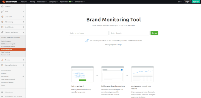 Semrush Brand Monitoring Tool for link-building 