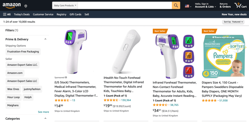 Amazon's best Seller page. 