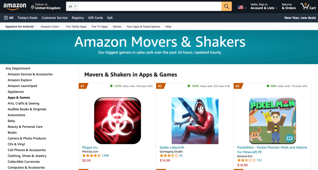Amazon's Movers & Shakers page. 