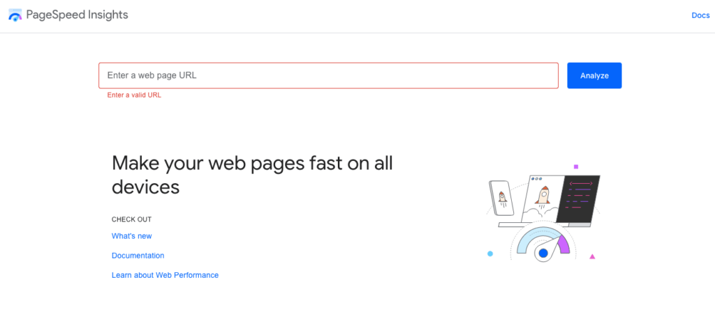 Google Pagespeed Insights home page