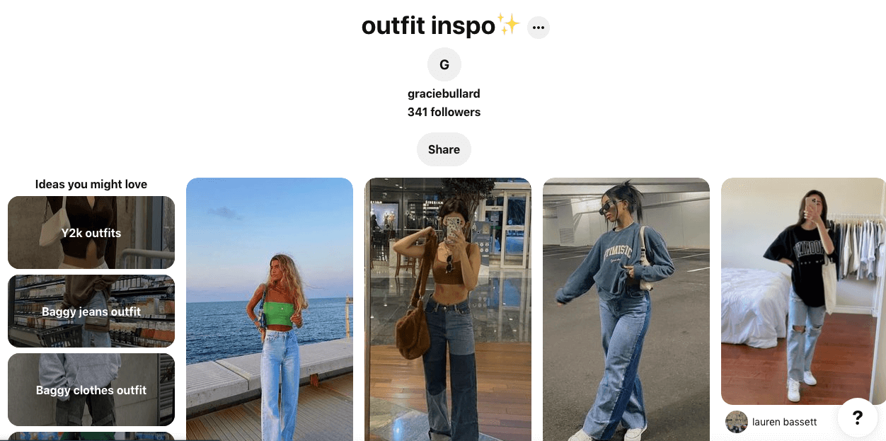An example of a personal Pinterest account that shares outfit inspiration.