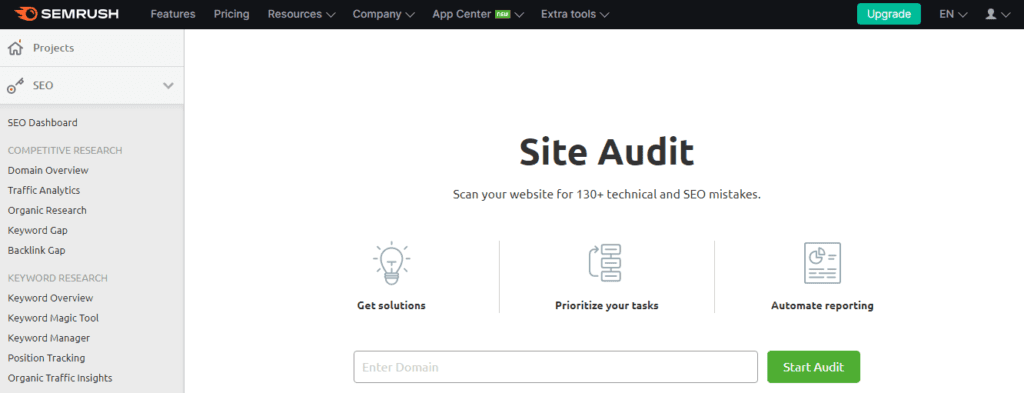 Ferramenta de auditoria do site da SEMrush