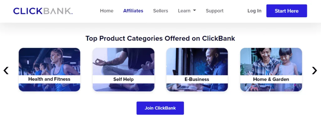 Affiliate product categories in ClickBank.