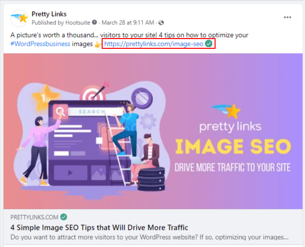 An example pretty link used for a Pretty Links' Facebook post