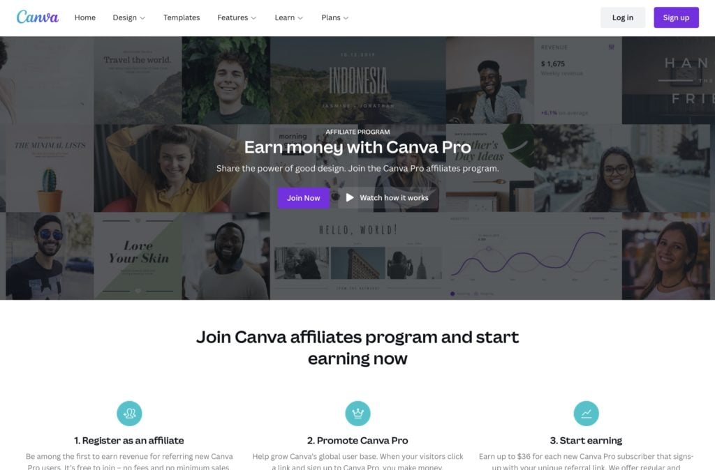 Canva affiliate program main page