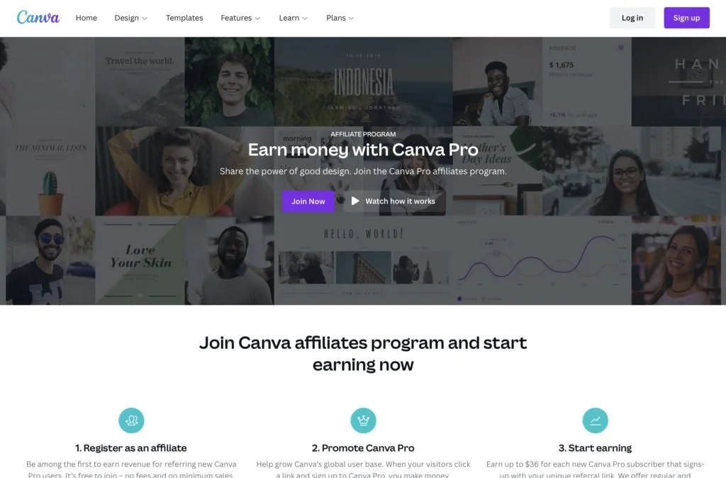 Canva affiliate program main page