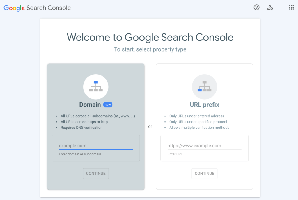 Add a property to Google Search Console