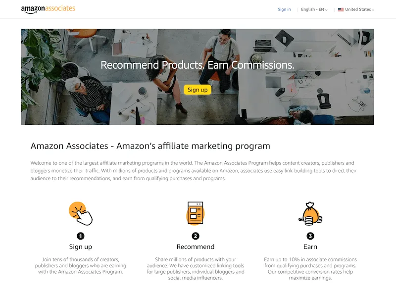 Amazon Associates-Seite