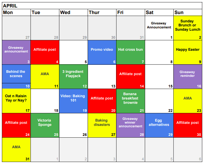 Calendário de mídia social codificado por cores