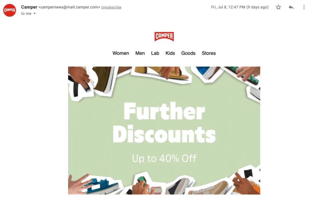 Camper promotional email