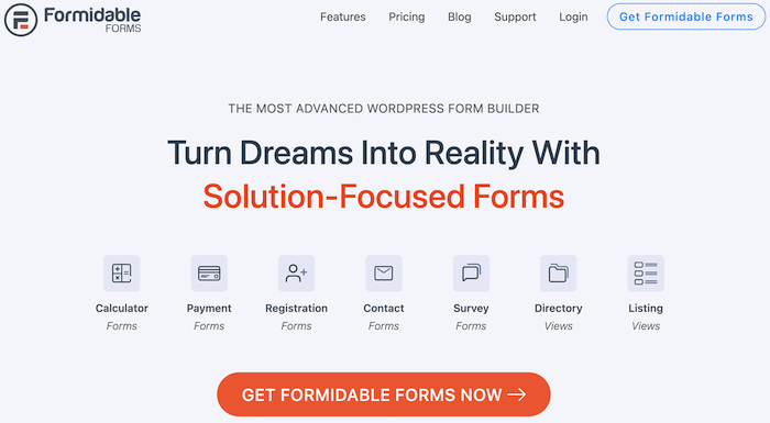 Formidable Forms homepage. 