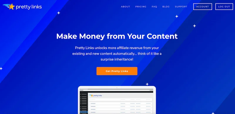 Page d'accueil PrettyLinks. 