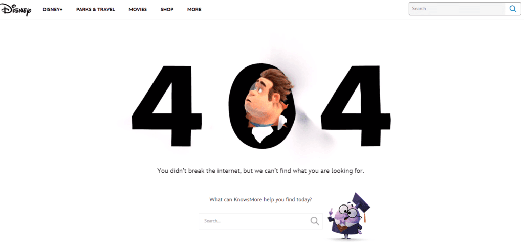 Exemplo de erro 404 da Disney