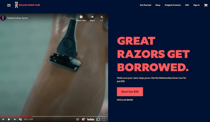 Dollar Shave Club product video example