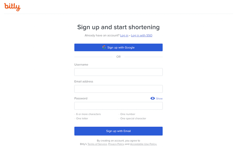 Bitly signup