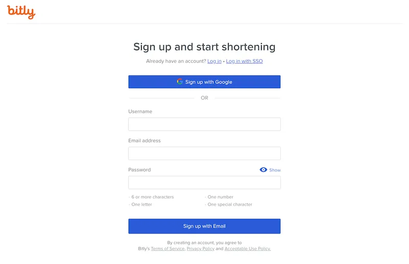 Bitly signup