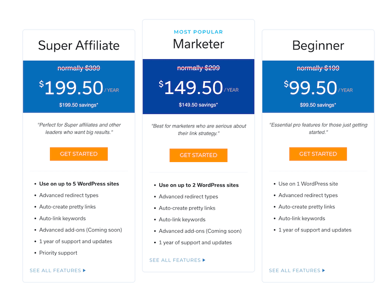 Pretty Links pricing