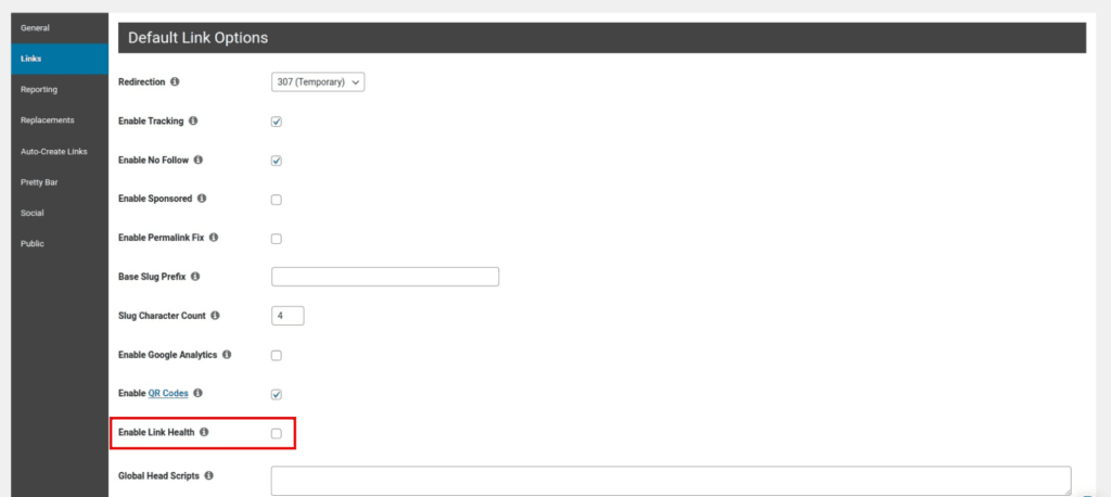 Enable Link Health in Pretty Links