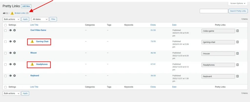 Broken Links found by Link Health