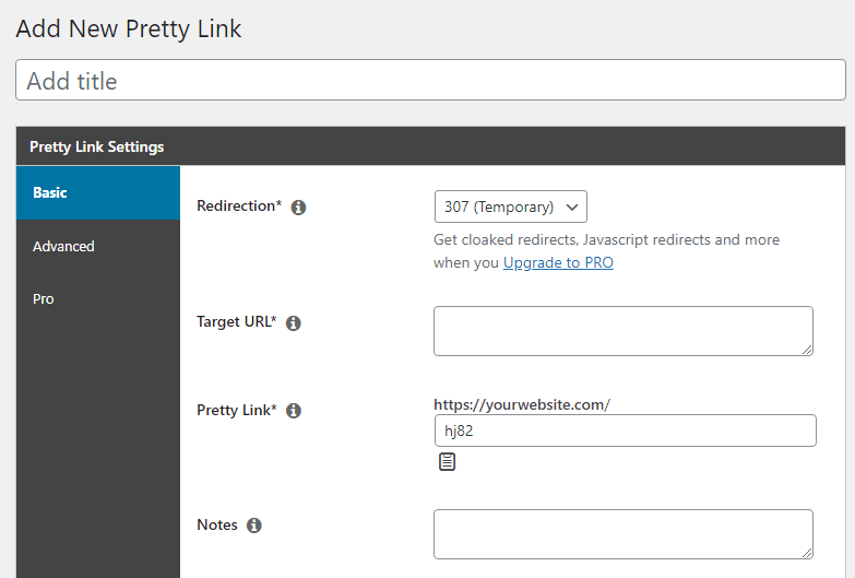 Adding a new link using Pretty Links