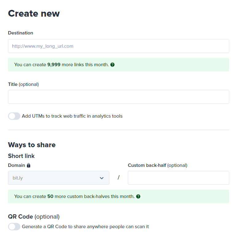 Creating a custom Bitly link