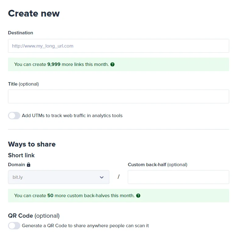 Creating a custom Bitly link