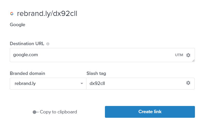 Create a new Rebrandly link